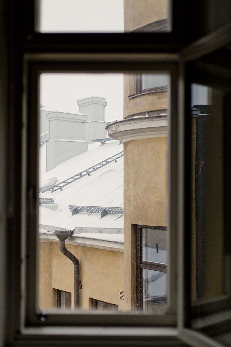 First snow, view from the window, Helsinki, Finland