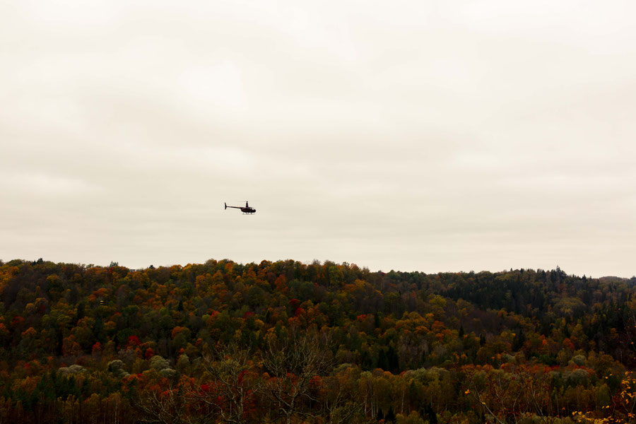 helicopter flying over the Gauja valley, Latvia