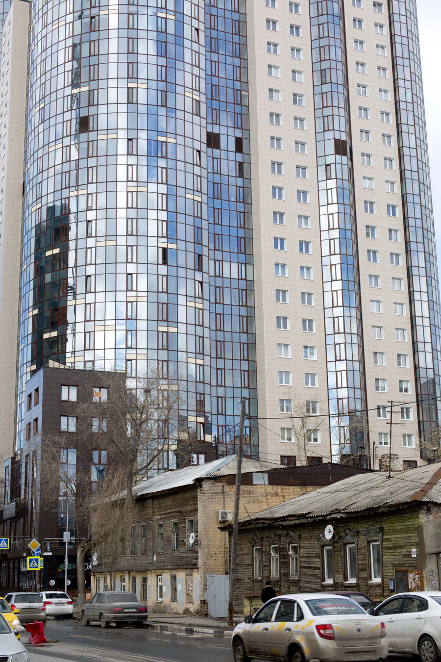 Highrises and old wooden houses, Samara, Russia