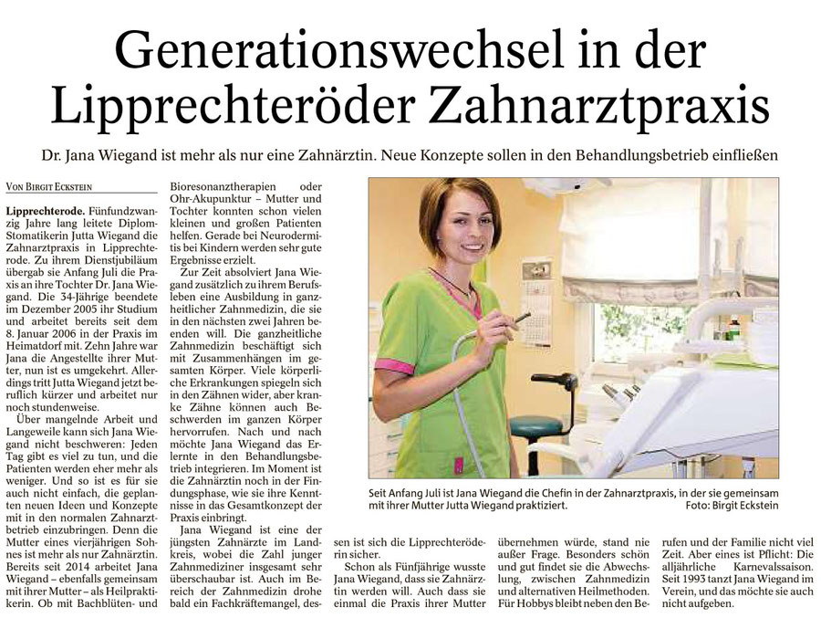 Dr. Jana Wiegand, Generationenwechsel in der Zahnarztpraxis