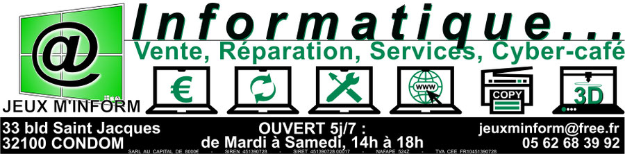Jeux M'Inform: L' informatique à Condom, CyberCafé, dépannage. ( Gers , 32 )