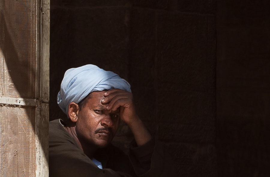 Portrait of a Egyptian man in deep thoughts.