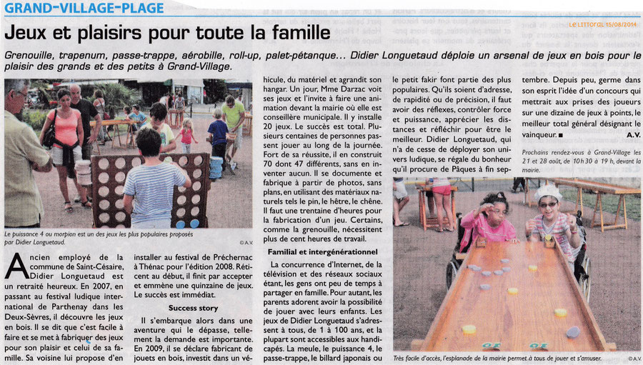 jeux en bois pour moment plaisir en famille sur l'île d'Oléron:  grenouile, passe -trappe, aérobille, roll-up, palets, pétanque, billard, 