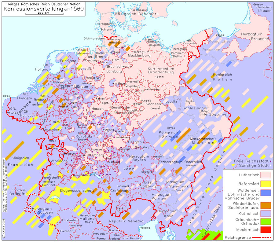 Konfessionen Luther, Konfessionsverteilung Deutschland Mitteleuropa 1560