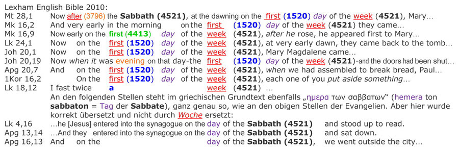 Lexham English Bible 2010, Auferstehung Jesus am Sabbat