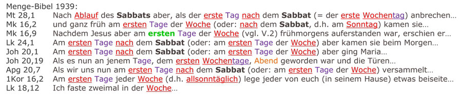 Menge Bibel 1939, Auferstehung Sabbat