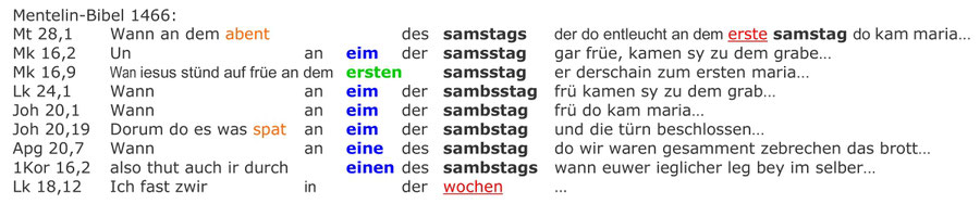 Mentelin Bibel 1466, Auferstehung Jesus am Sabbat, Übersetzung deutsche Bibel