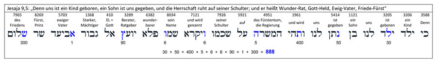 Jesus 888, Zahl Messias Jesus 888 Numerische Werte Altes Testament Jesaja 9