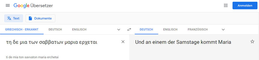 Sabbat Auferstehung Google Übersetzung Joh 20,1