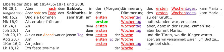 Elberfelder Bibel 1854, Auferstehung Jesus am Sabbat