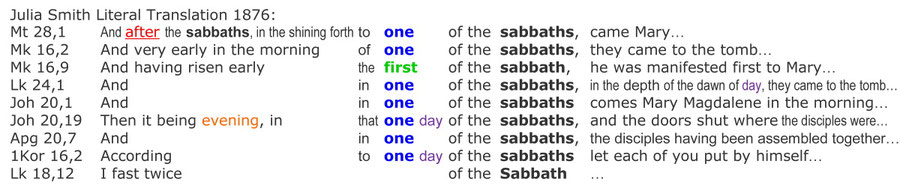 Smith Literal Translation 1876, Auferstehung Jesus Sabbat, "one of the sabbaths"