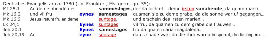 Deutsches Evangelistar 1380, Uni Frankfurt, Auferstehung Jesu an einem Samstag-Morgen, Sabbat