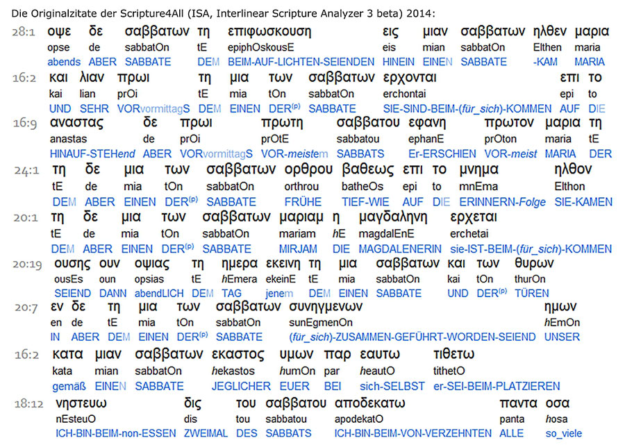 Scripture4All ISA Bibel Programm, Interlinear Bibel, Auferstehung Sabbat