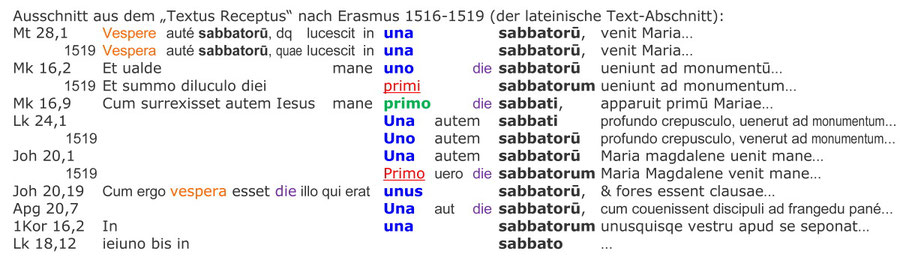 Textus Receptus Erasmus 1516,  Auferstehung Jesu an einem Sabbat-Morgen