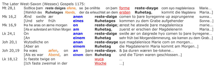 West-Saxon Wessex Gospels 1175, Auferstehung Jesus am Sabbat, Englische Bibel