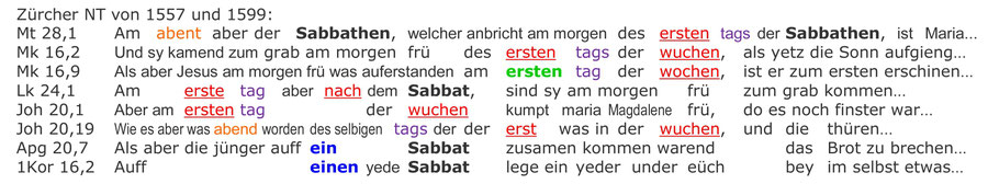 Zürcher NT 1557, Auferstehung Jesus am Sabbat, Interlinear Text Bibel