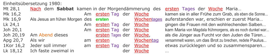 Einheitsübersetzung 1980, Auferstehung Sabbat