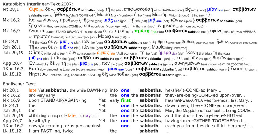 Katabiblon 2007, Interlinear Text, Auferstehung Sabbat