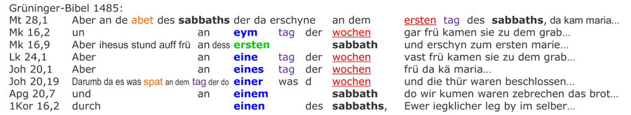 Grüninger Bibel 1485 Text, Auferstehung Jesus am Sabbat