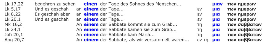 Auferstehung Sabbat, Redewendung "einen der Sabbate" Bibel Neues Testament Griechisch