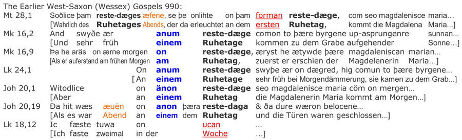 West-Saxon Wessex Gospels 990, Auferstehung Jesus am Sabbat, Englische Bibel