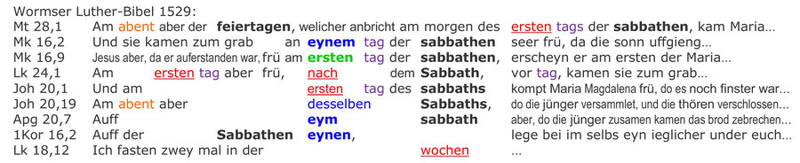 Wormser Luther Bibel 1529, Auferstehung Jesus am Sabbat Morgen