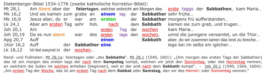 Dietenberger-Bibel 1534, Auferstehung Jesu an einem Sabbat, Interlinear Text