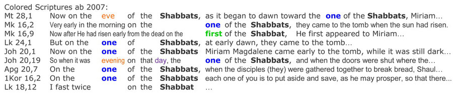 XColored Scriptures, Auferstehung Jesus am Sabbat, Interlinear Bibel Übersetzung