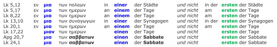 μια των σαββατων, einen der Sabbate, woertliche bibel uebersetzung NT