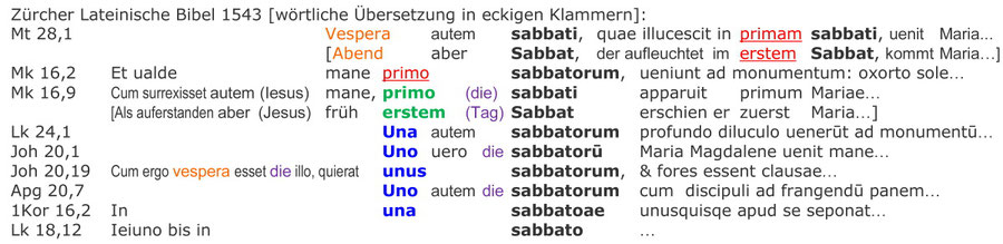 Zürcher lateinische Bibel 1543, Interlinear text, Auferstehung Jesu an einem Sabbat-Morgen