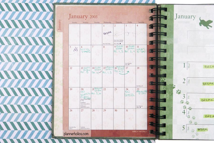 Use a monthly calendar for school and track all your exams and assignments