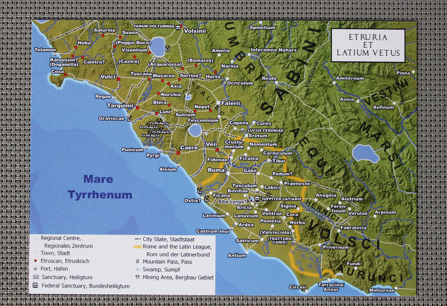 Postcard Etruria, Latium, early Rome, Roman kingdom, map