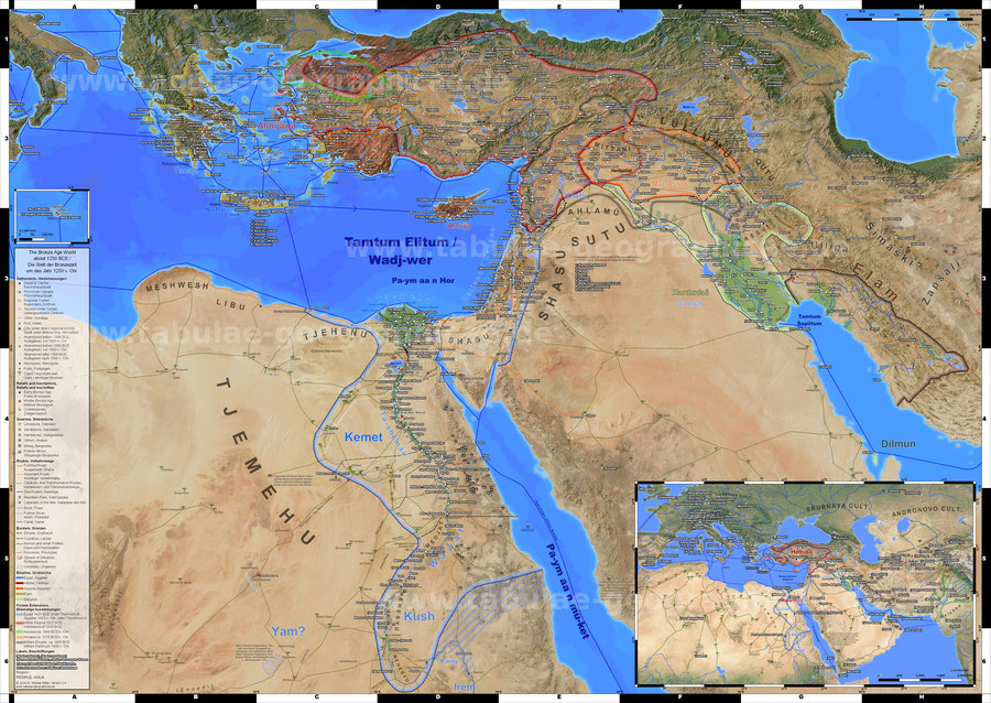 Bronze Zeit Landkarte, Ägypten, Hethiter, Babylonien, Mykenisches Griechenland  