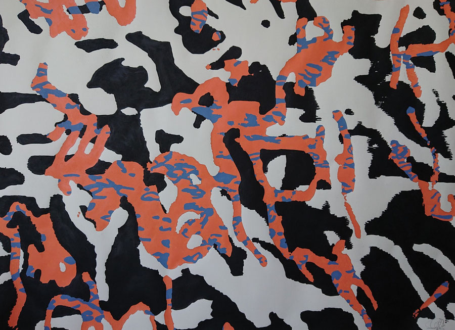 "Jump" 16.IV.2022. The fourth of the "Big Series" of thirty planned works. Acrylic paint on 140g/m² You Gampi universal paper. 140 cm x 100 cm (ca. 55 x 39 inches).