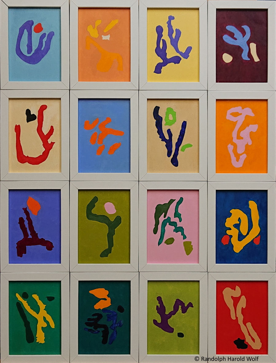 Hiero figures. Randomly stacked together. Oil on plywood 13 cm x 18 cm. June 2019