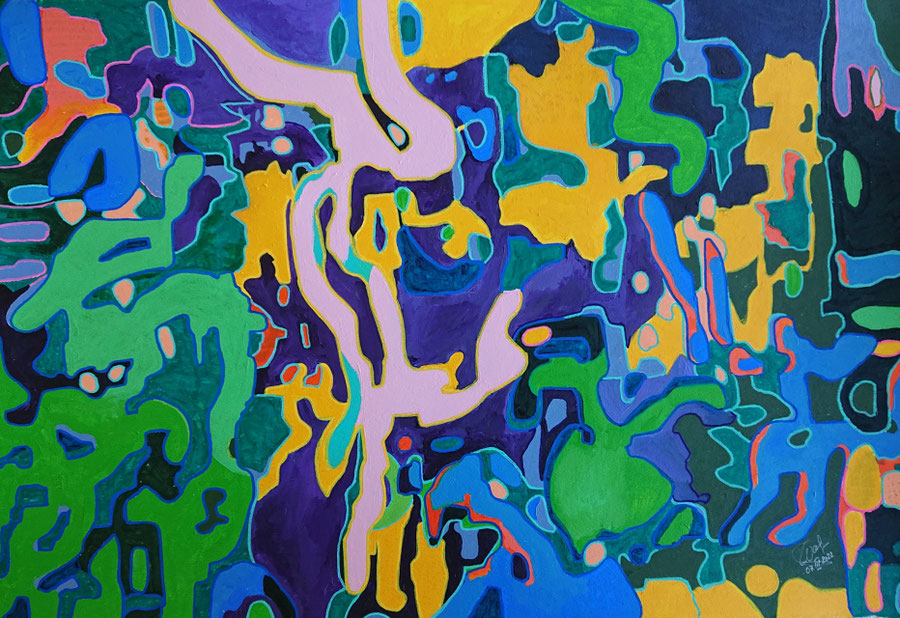 "Hiero Delight". 07.III.2022. Acrylics on heavy paper, 88,75 cm x 59,75 cm.