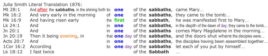 Julia Smith Literal Translation Bible 1876, resurrection sabbath