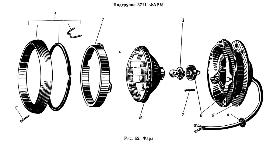 Scheinwerfer GAZ 69A, GAZ 69AM (neue Ausführung ab 1964).  Headlamps GAS 69A, GAS 69AM (new model from 1964).  Фара ГАЗ 69А, ГАЗ 69АМ (ФГ122-Б нового образца с 1964 года).