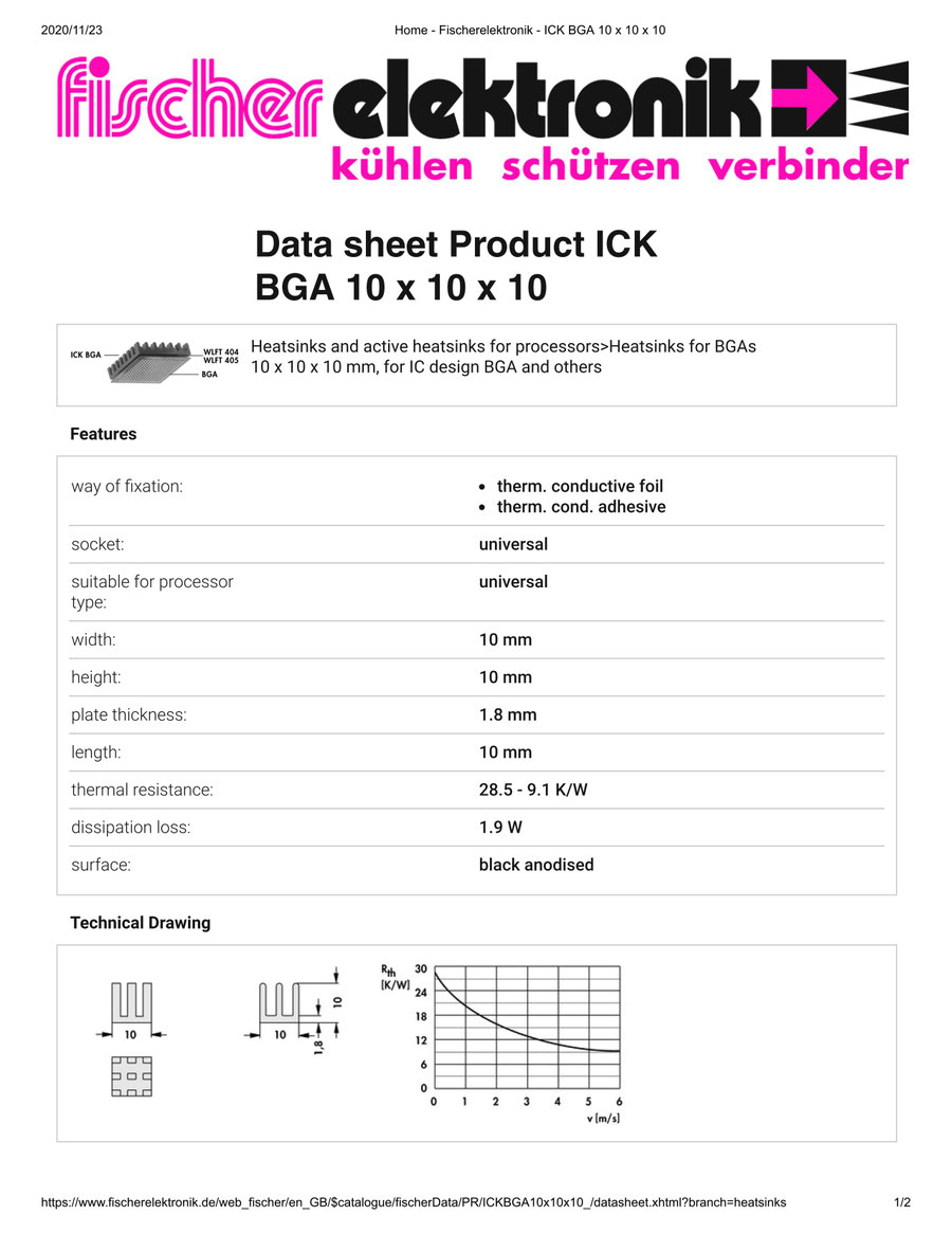 ICK BGA 10x10x10 Fischer / フィッシャー BGA用 ヒートシンク