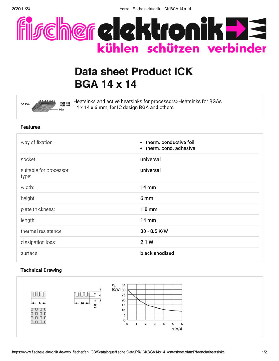 ICK BGA 14x14 Fischer / フィッシャー BGA用 ヒートシンク