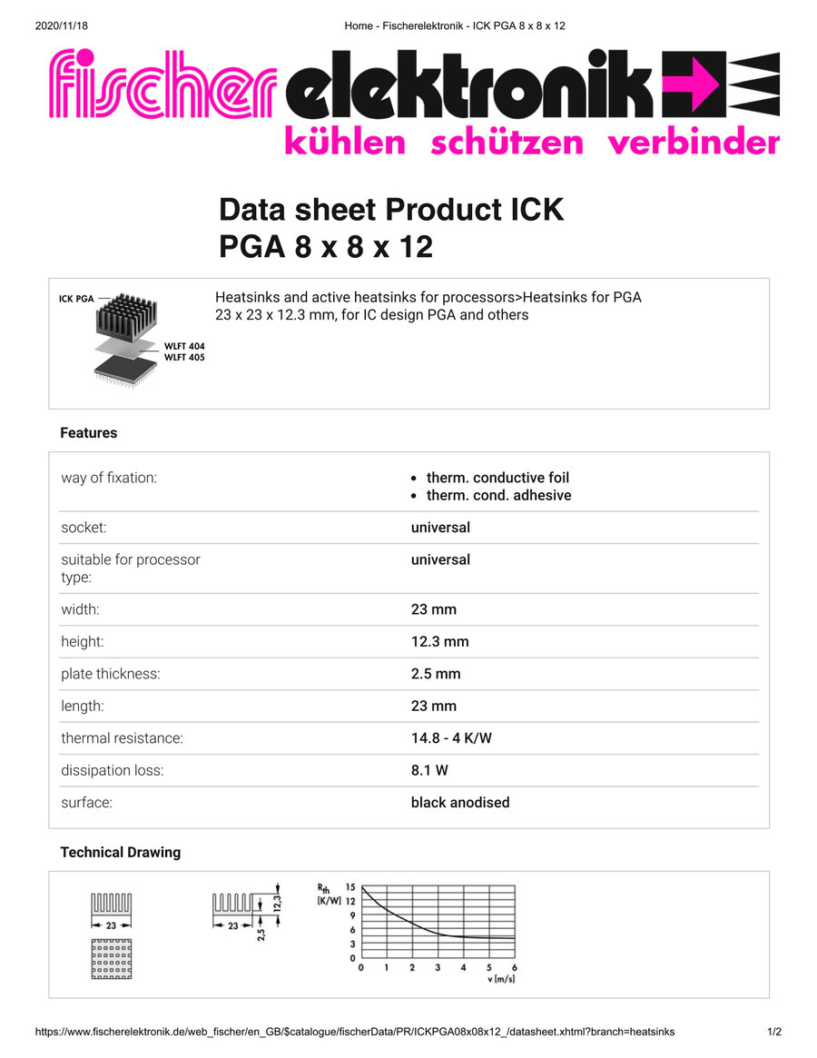 ICK PGA 8x8x12  Fischer /フィッシャー PGA用 ヒートシンク