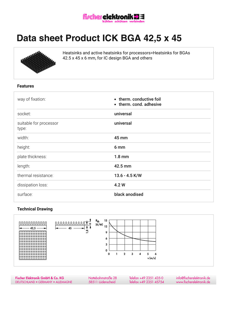 ICK BGA 42,5 x 45 | BGAヒートシンク | Fischer Elektronik