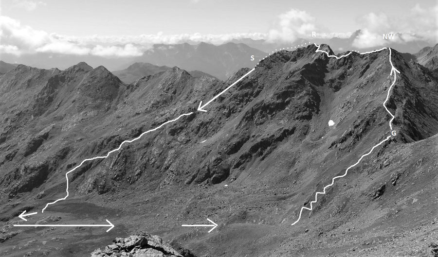 Rothorn - Routenverlauf Überschreitung - Bergtour, Feldnerhütte, Kreuzeckgruppe, Kärnten