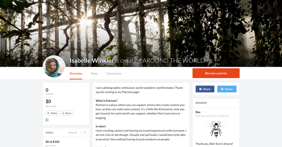 Meine Seite bei Patreon, Isabelle Winkler is creating around the world