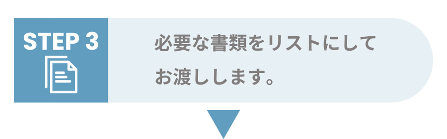 必要な書類をリストにしてお渡しします。