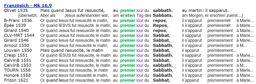 Bibeln Französisch, Auferstehung Jesus am Sabbat, Sabbat Auferstehung, Mk 16,9