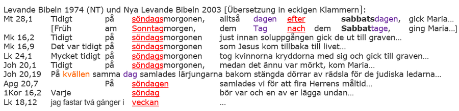 Levande Bibeln 1974, Nya Levande Bibeln 2003 Auferstehung Sonntag