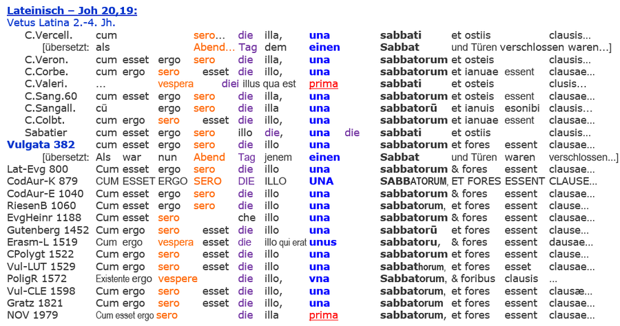 Lateinische Bibeln Sabbat Auferstehung Jesus Joh 20,19