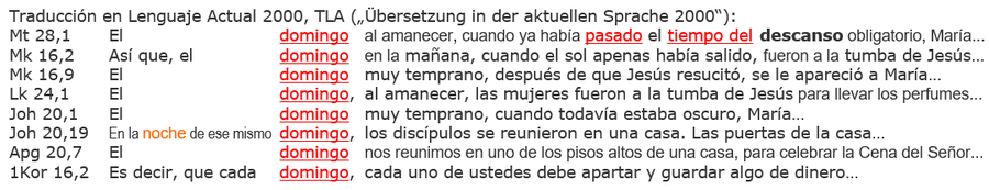 Traducción en Lenguaje Actual 2000, Auferstehung Sonntag