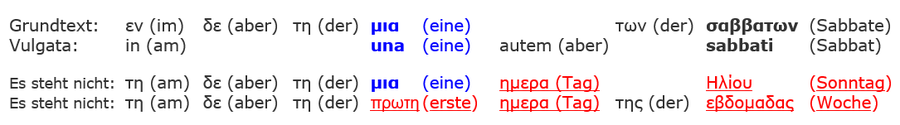 Griechich Latein Vulgata Apostelgeschichte 20,7, Sabbat Sonntag